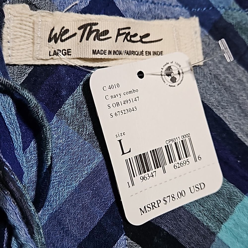 We The Free Boho Size Large Blue Plaid Halter Top NWT